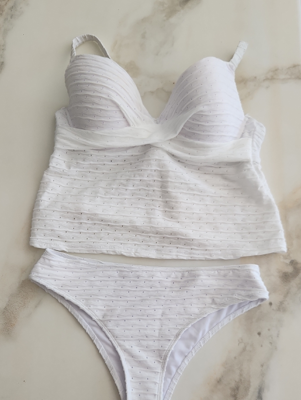 White Bikini With Built In Structured Bra Cups. 38DD Top And LARGE Bottom